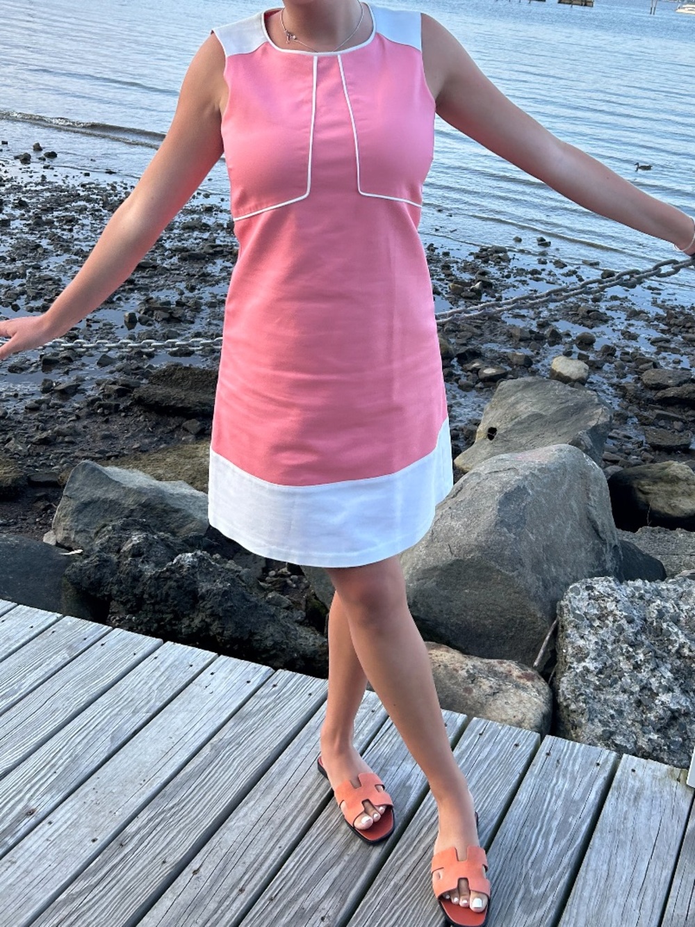 Anne Klein Coral Shift Dress with Cream Trim